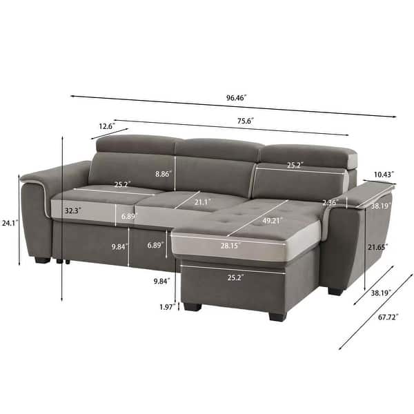 96" Wide Sleeper Sofa Chaise Reversible with PullOut Bed Bed Bath & Beyond 37186979
